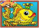Золотая рыбка - раскраска - рисунок про девочку Машу и ее друга Медведя.